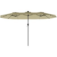Outsunny Parasol double de jardin 4x2 m avec 36 LED solaires, UPF50+, manivelle, 12 baleines, résistant à l'eau, beige