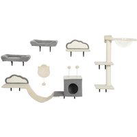 PawHut Étagères murales pour chat ensemble de meubles muraux 6 pièces hamac à bulles en acrylique niche hamac échelle beige