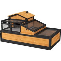 PawHut Wooden Tortoise House with Balcony, Tray, Roof, for Indoor and Outdoor, Yellow | Aosom Ireland