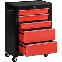 HOMCOM Chariot à outils sur roulettes, Servante d'atelier en acier 5 tiroirs verrouillable 2 clés, 61,5 x 33 x 82,5 cm, rouge