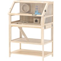PawHut Cage pour hamster habitat pour rongeur 3 étages avec panneau acrylique et roue 80x53x117cm effet bois naturel