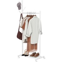 HOMCOM Portant à vêtements, porte-manteau sur roulettes avec étagère à chaussures et 5 crochets, 68 x 43 x 171 cm, blanc