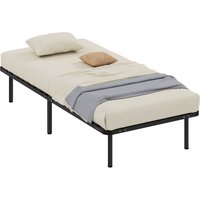 HOMCOM Cadre de lit 90 x 190 cm, lit simple avec sommier à lattes en bois massif et pied, avec rangement au-dessous, noir