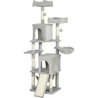 PawHut Arbre à chat tour de jeux pour chat 3 platesformes 2 niches 2 lits 2 hamacs 1 échelle hauteur 177 cm gris clair