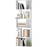HOMCOM Bibliothèque à 5 niveaux, meuble de rangement en forme de S avec étagères, 60 x 24 x 184,5 cm, blanc
