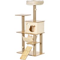 PawHut Arbre à chat tour de jeux pour chat, platesformes, niche, lit, hamac, échelle et griffoirs en jute 60x40x130cm jaune