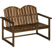 Outsunny Outdoor Wooden Garden Bench, Patio Loveseat Chair with Slatted Backrest and Smooth Armrests for Two People, for Yard, Lawn, Porch, Carbonised Finish | Aosom Ireland