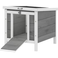 PawHut Clapier à lapin cage à lapin avec rampes/porte, toit ouvrant et étanche - en bois de sapin 51 x 42 x 43 cm gris et blanc