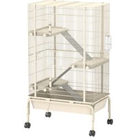 PawHut 4-Level Rolling Small Animal Cage, Rabbit Cage with 3 Ramps, Water Bottle, Food Dish, 15cm Deep Tray, Beige | Aosom Ireland