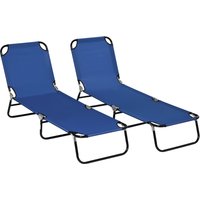 Outsunny Set of Two Metal Frame Folding Sun Loungers - Blue | Aosom Ireland