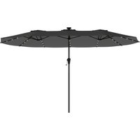 Outsunny Parasol Double de Jardin 4x2 m avec 36 LED UPF50+ Manivelle 12 Baleines Résistant à l'Eau Gris foncé