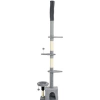 PawHut Arbre à chat du sol au plafond, tour à chat réglable en hauteur 225-255 cm à plusieurs niveaux, revêtement peluche, gris