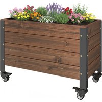 Outsunny Jardinière surélevée en bois avec roues, carré potager de jardin rectangulaire, 60 x 30 x 41 cm, marron