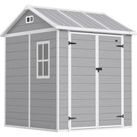 Outsunny 6 x 6ft Garden Shed with Floor, Window, Lockable Doors and Vents, Wood Effect Resin Tool Shed for Outdoor Patio, Grey | Aosom Ireland