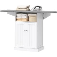 HOMCOM Armoire à repasser sur roulettes, table à repasser avec plateau repassable et pliable, 131 x 37 x 89,5 cm, blanc