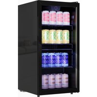 HOMCOM Réfrigérateur à boissons 93 L, frigo à boissons 115 canettes, porte vitrée, étagères réglables, éclairage LED, noir