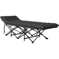 Outsunny Lit de camping pliable avec matelas, pochette latérale et sac intégré Lit de Camp tissu Oxford 190 x 67 x 37 cm Noir
