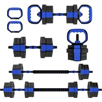 SPORTNOW Hantel-Set 6-in-1 verstellbar 20 kg rutschfest, Kettlebell, Hantelstange oder Liegestützgriffe für Home-Fitness, blau und schwarz Aosom