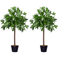 Outsunny Lot de 2 lauriers boules artificiels Plantes artificielles avec pots 0,90H m