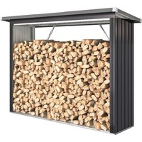 Outsunny Abri-bûches couvert support pour bois de chauffage plancher surélevé toit incliné, acier galvanisé 213x66,5x150cm gris