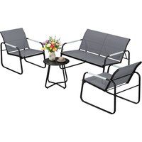 Outsunny Set de mobilier de jardin 4 places Respirant Salon de jardin avec canapé 2 places 2 fauteuils Tressage corde Table ronde Patins