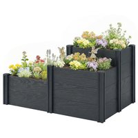 Outsunny Jardinière surélevée, lit de jardin à 3 niveaux avec fond ouvert pour fleurs, légumes, 120 x 80 x 64 cm, effet bois gris