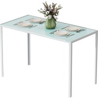 HOMCOM Table à manger pour 4 personnes, table de cuisine avec plateau en verre trempé et pieds en métal, 120x60x75cm, blanc