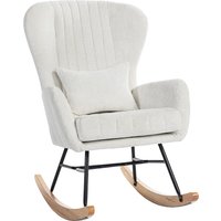 HOMCOM Fauteuil à bascule, rocking chair avec coussin, assise rembourré, dossier haut, 67 x 88 x 104 cm, blanc