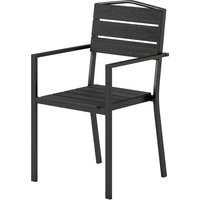 Outsunny Ensemble de 4 chaises de jardin empilables, avec assise et dossier en HDPE à lattes, accoudoirs, structure en métal, noir