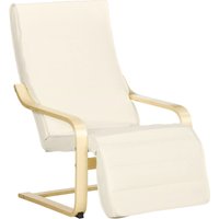 HOMCOM Poltrona Relax con Poggiapiedi a 5 Livelli e Poggiatesta, Legno di Betulla e Tessuto, 66,5x94x100 cm, Crema Aosom Italy