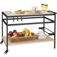 Outsunny Chariot Plancha Bois et Métal 2 Niveaux 3 Crochets Design Pratique Noir Naturel Aosom France