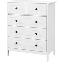 HOMCOM Commode meuble de rangement 5 tiroirs pour chambre, bureau, entrée, blanc et poignée métal noir
