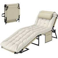 Outsunny Transat bain de soleil pliable avec dossier inclinable 4 positions - appui-tête et matelas épais beige