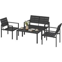 Outsunny Salon de jardin extérieur 4 pièces canapé 2 places, 2 chaises et table basse, mobilier de jardin terrasse veranda, noir