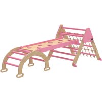 AIYAPLAY Triangle d'escalade enfants 8 en 1 avec rampe double face, arc d'escalade en bois avec toboggan & échelle, rose