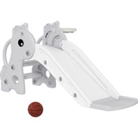 AIYAPLAY Toboggan pour enfants 3 en 1 en forme de girafe avec panier de basket, escalade et ballon, 106 x 51,5 x 52 cm, gris