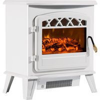 HOMCOM Camino Elettrico Caminetto con Effetto Fiamma Regolabile Potenza 900W/1800WBianco Senza Fumo, Dimmerabile