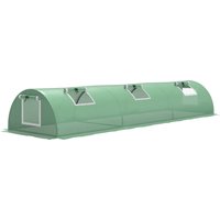 Outsunny Serre de jardin Serre botanique Serre tunnel 5 fenêtres enroulables bâche PE 140 g/㎡ métal époxy 300x80x45 cm vert Aosom France