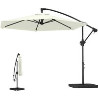 Outsunny Parasol déporté 3 m avec pied en croix et dalles lestage, parasol de jardin extérieur avec manivelle, crème