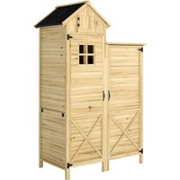 Outsunny Wooden Shed with Double-Zone Design, Garden Tool Shed, Natural Wood | Aosom Ireland
