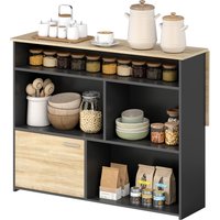 HOMCOM Table de bar extensible avec abattant, table haute cuisine, 1 placard et 4 compartiments ouverts, 116x79,6x90,5cm, noir