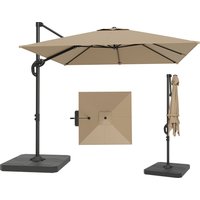 Outsunny Parasol déporté carré parasol de jardin extérieur pied et dalles de lestage mât aluminium protection UV50+2,4x2,4m kaki