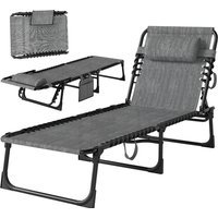Outsunny Chaise longue pliable bain de soleil dossier inclinable 5 niveaux têtière amovible 189 x 58 x 30 cm gris