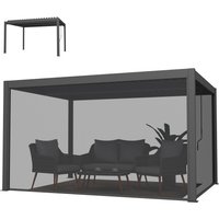 Outsunny Pergola bioclimatique 4x3m, pergola aluminium avec lames orientables, manivelle, stores latéraux coupe-vent, gris foncé