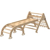 AIYAPLAY Triangle d'escalade enfants 8 en 1 avec rampe double face, arc d'escalade en bois avec toboggan & échelle, naturel