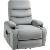 HOMCOM Fauteuil releveur inclinable massant et chauffant, tissu aspect velours avec porte-gobelets, pochette latérale, gris