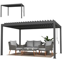 Outsunny Pergola bioclimatique 4x3m, pergola aluminium, lames orientables, manivelle, protection soleil, imperméable, gris foncé