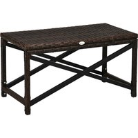 Outsunny PE Rattan Garden Side Table, Outdoor Coffee Table with X-Shape Frame, Mixed Brown