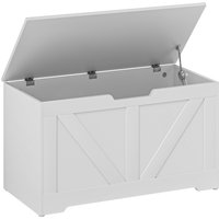 HOMCOM 100L Home Storage Box, with Safety Hinges - White Wood-Effect | Aosom Ireland