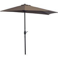 Outsunny Demi-parasol 2,7 x 1,4 m parasol de balcon ouverture fermeture manivelle, 5 entretoises métal, polyester 180 g/m², café